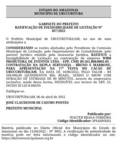 Contrato de Show de Urucurituba Dispensa Licitacao