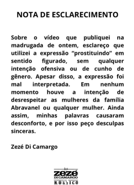 Zezé Di Camargo pede desculpas por expressão "Prostituindo" em críticas às filhas de Silvio Santos 1 image 9