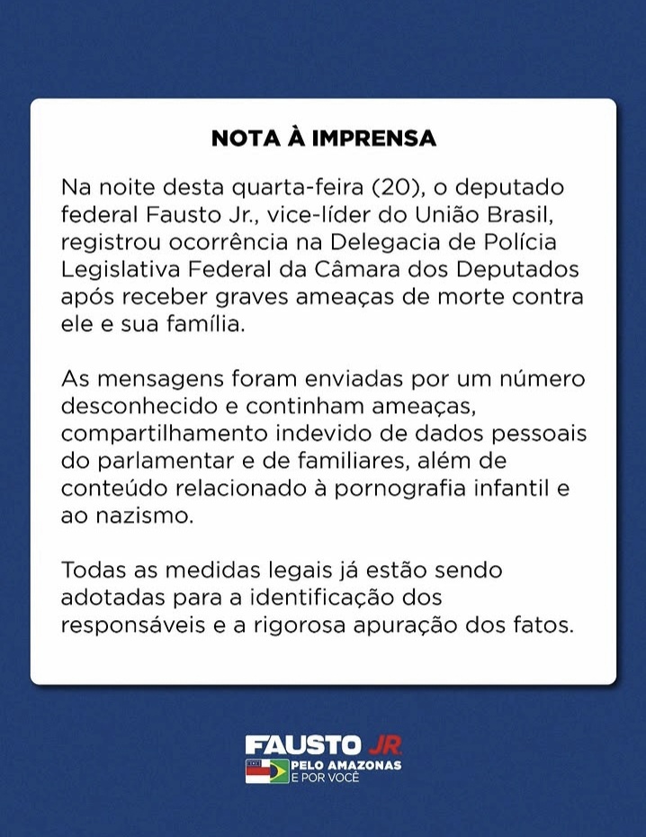 Deputado Fausto Jr. registra ocorrência após receber ameaças contra a família 1 Screenshot 20260520 230311 Instagram